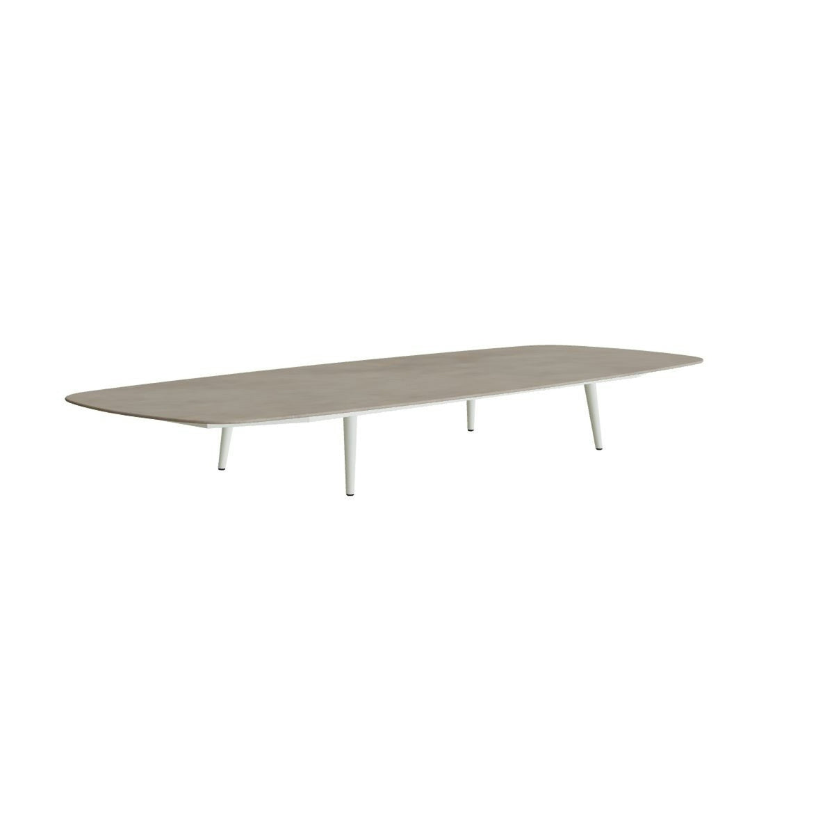 Royal Botania Styletto Loungetisch niedrig oval 300 x 120 cm – Alu weiß · Keramik graubraun (Terra Sabbia)