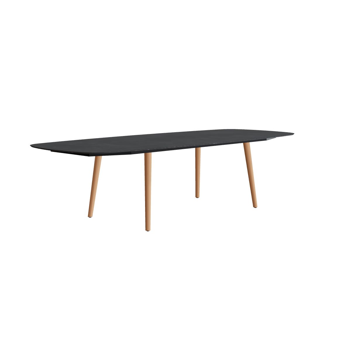 Royal Botania Styletto Esstisch oval 300 x 120 cm, Teakbeine, Keramik schwarz geädert (Nero Marquina)