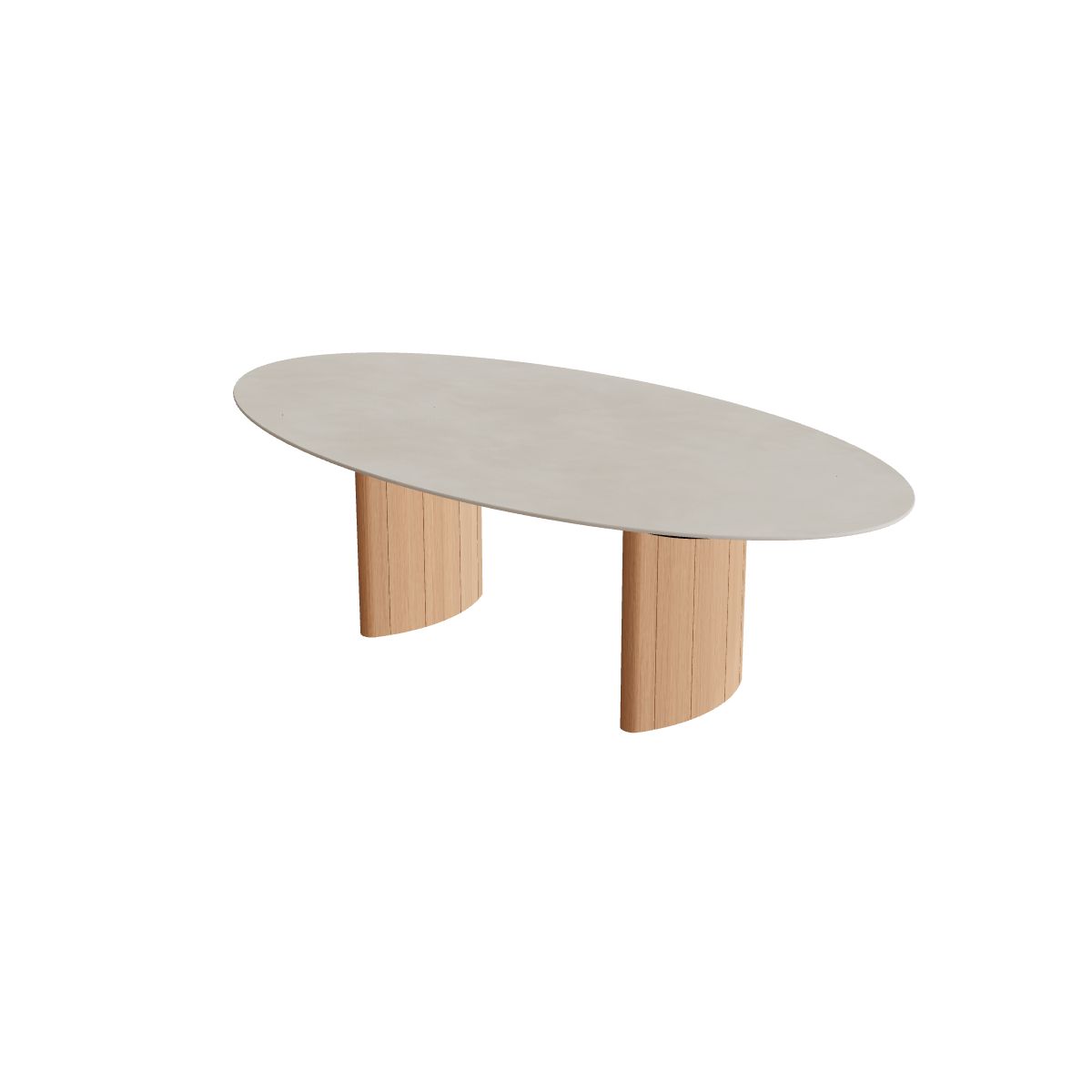 Royal Botania Regaliz Tisch Ellipse 250 x 130 cm, Esstisch, Fuß Teak, Keramik zementgrau (Cemento Luminoso)