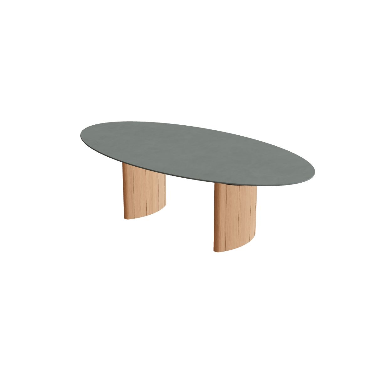 Royal Botania Regaliz Tisch Ellipse 250 x 130 cm, Esstisch, Fuß Teak, Keramik steingrün (Verdezza Amazon)