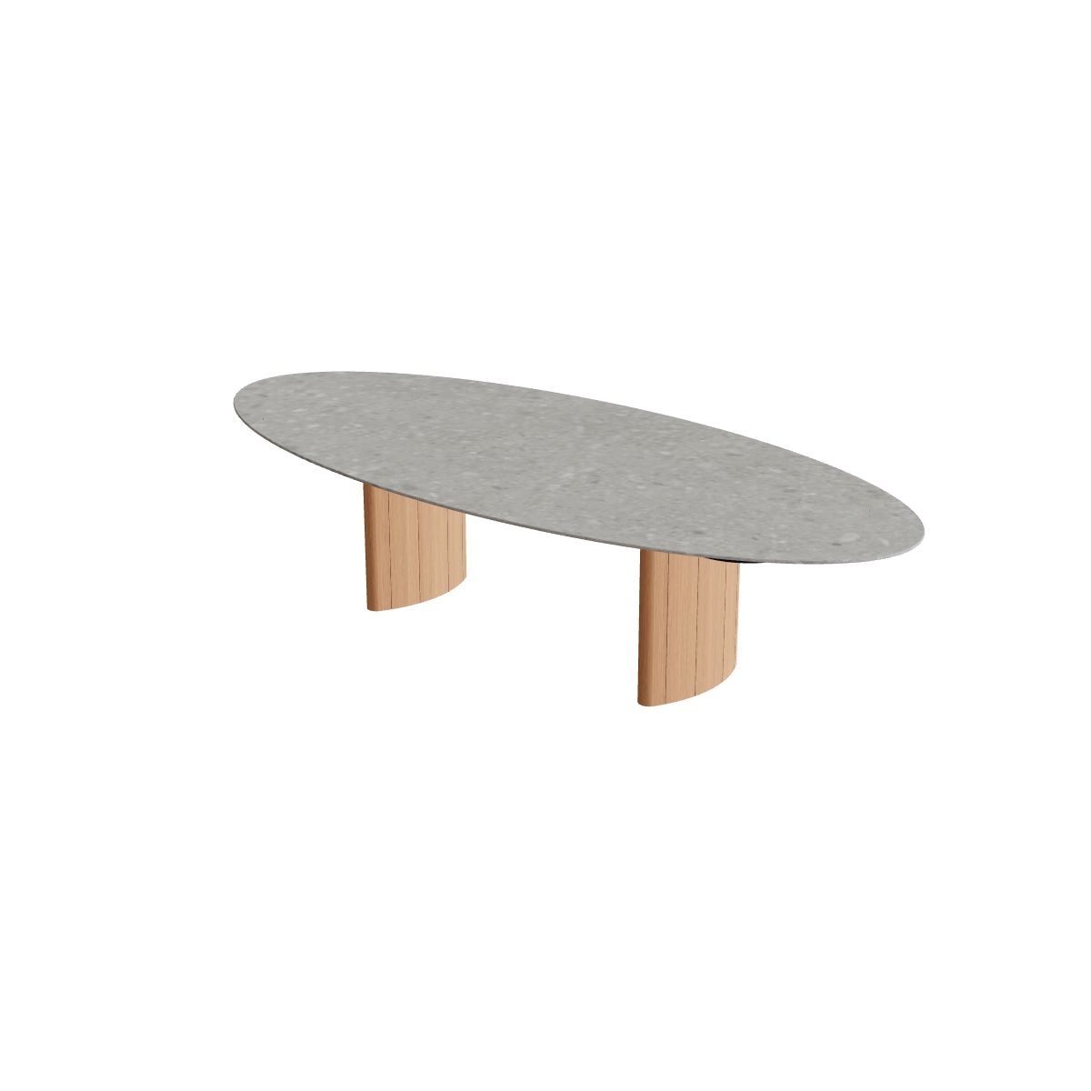 Royal Botania Regaliz Tisch Ellipse 320 x 140 cm, Esstisch, Fuß Teak, Keramik grau gemustert (Ceppo Dolomitica)