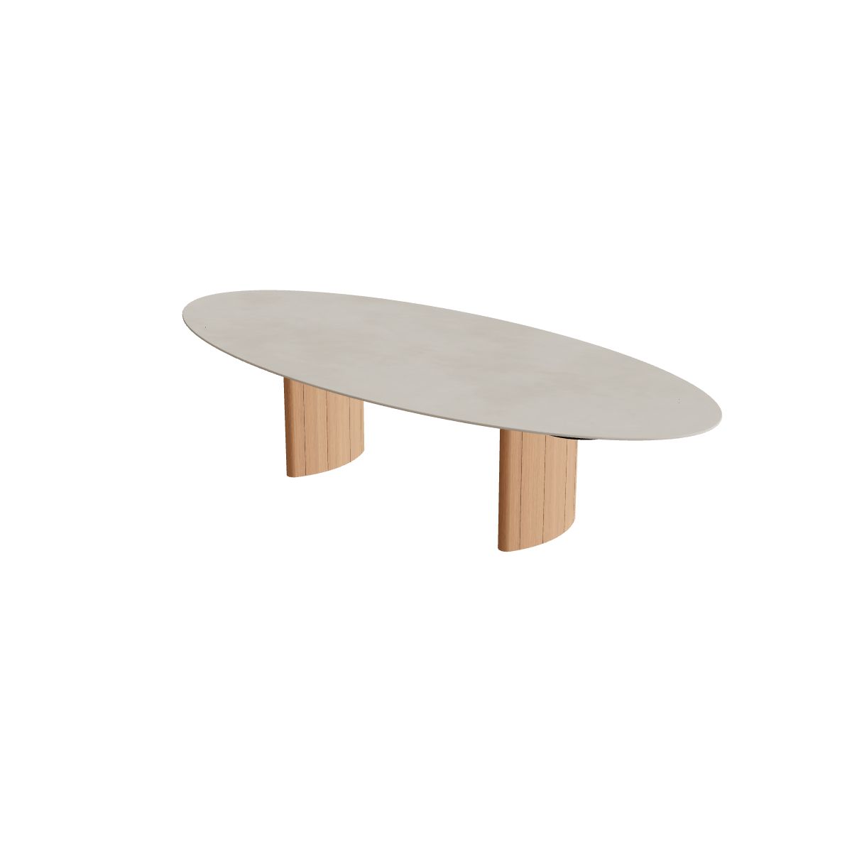 Royal Botania Regaliz Tisch Ellipse 320 x 140 cm, Esstisch, Fuß Teak, Keramik zementgrau (Cemento Luminoso)
