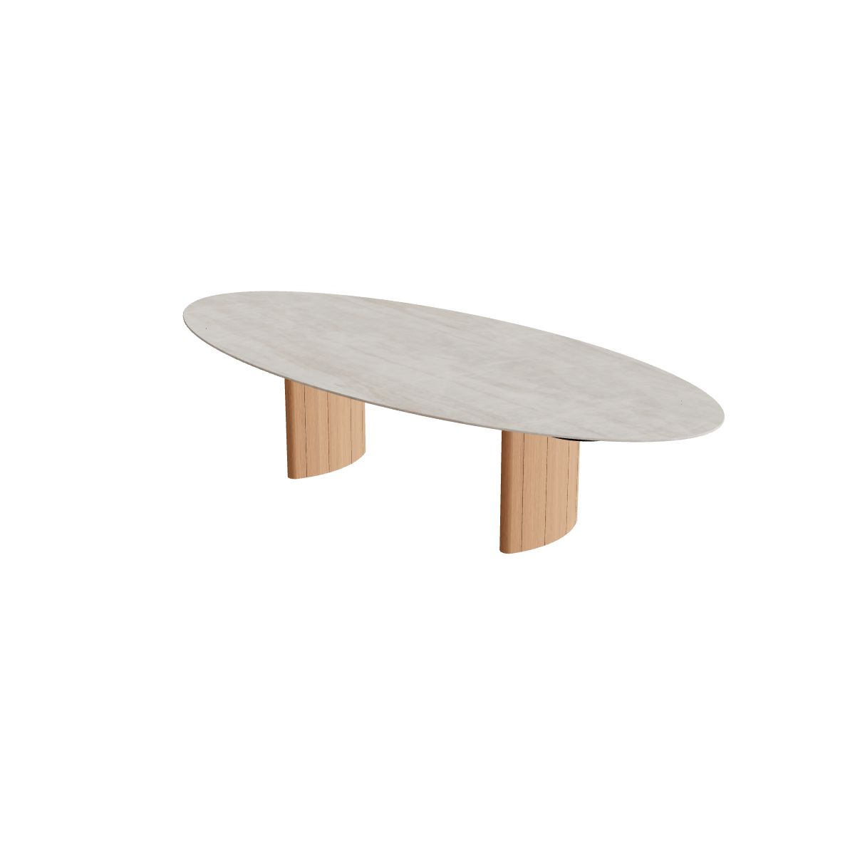 Royal Botania Regaliz Tisch Ellipse 320 x 140 cm, Esstisch, Fuß Teak, Keramik grau-braun geädert (Strato Quartz)