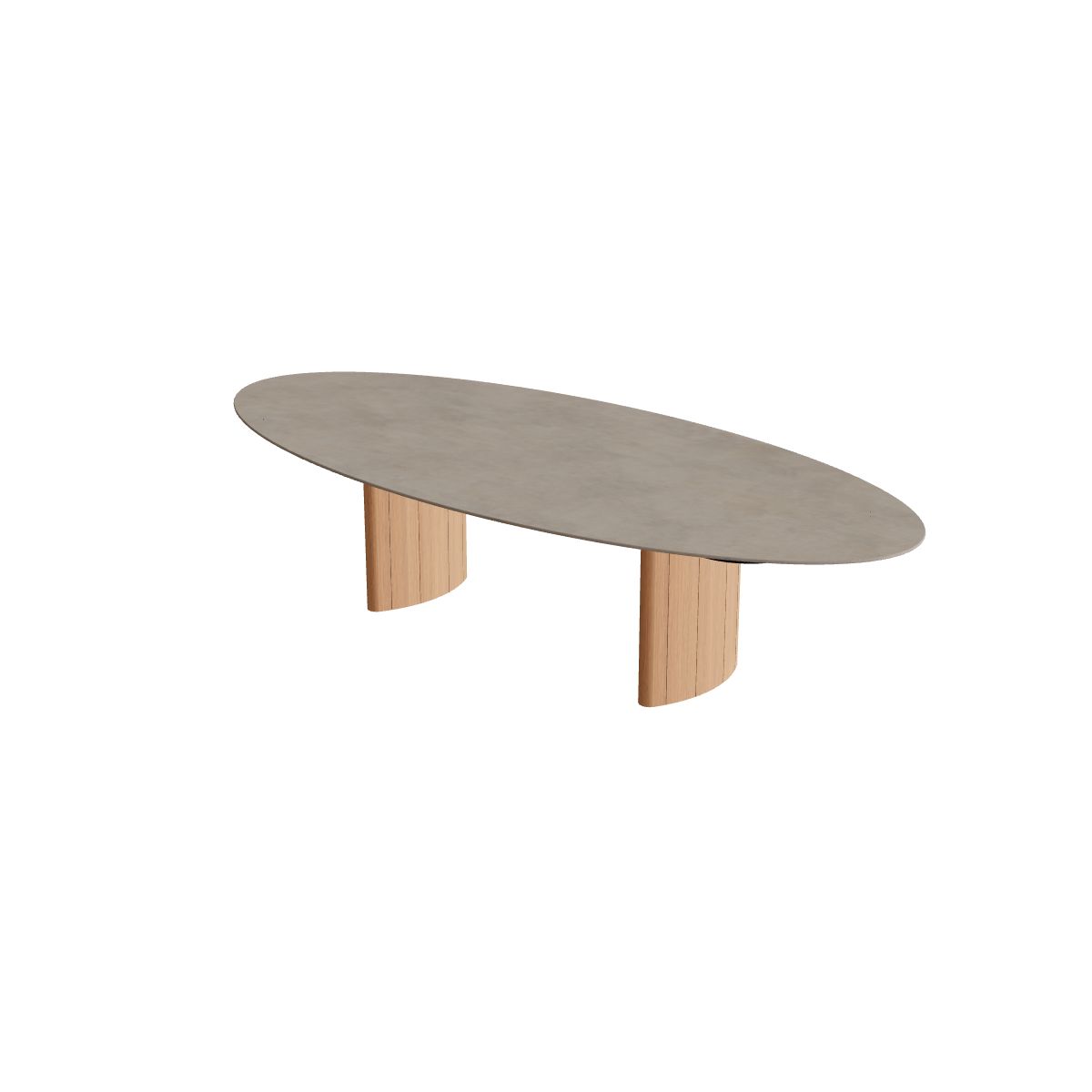 Royal Botania Regaliz Tisch Ellipse 320 x 140 cm, Esstisch, Fuß Teak, Keramik graubraun (Terra Sabbia)
