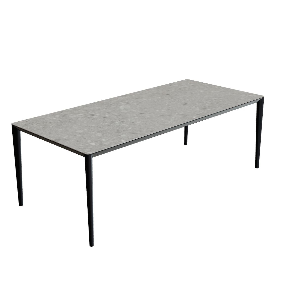 Royal Botania U-Nite Esstisch 220 x 100 cm, Gestell Aluminium anthrazit, Platte Keramik grau gemustert (Ceppo Dolomitica)