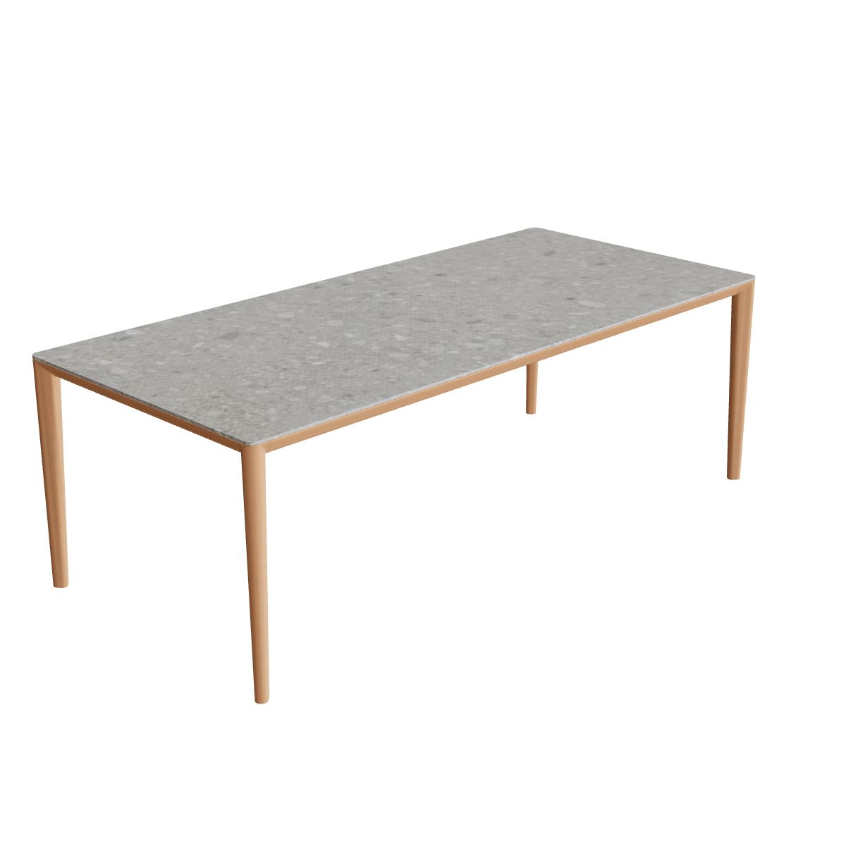Royal Botania U-Nite Esstisch 220 x 100 cm, Gestell Teak, Platte Keramik grau gemustert (Ceppo Dolomitica)