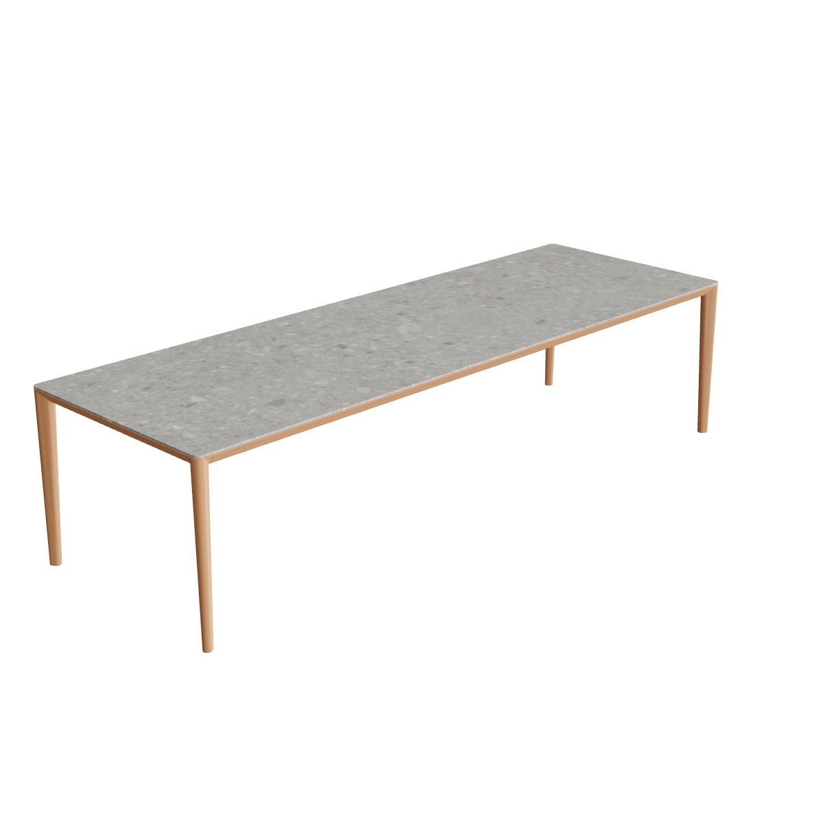 Royal Botania U-Nite Esstisch 300 x 100 cm, Gestell Teak, Platte Keramik grau gemustert (Ceppo Dolomitica)