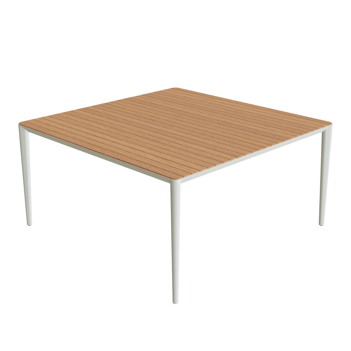 Royal Botania U-Nite Esstisch 150 x 150 cm, Gestell Aluminium weiß, Platte Teak