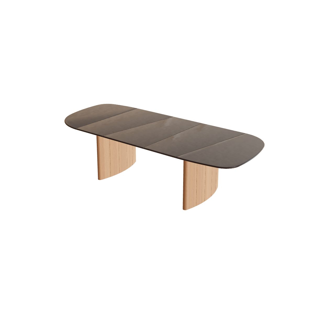 Royal Botania Regaliz Segmenttisch 310 x 130 cm, Esstisch, Fuß Teak, Glas Ondula bronzo