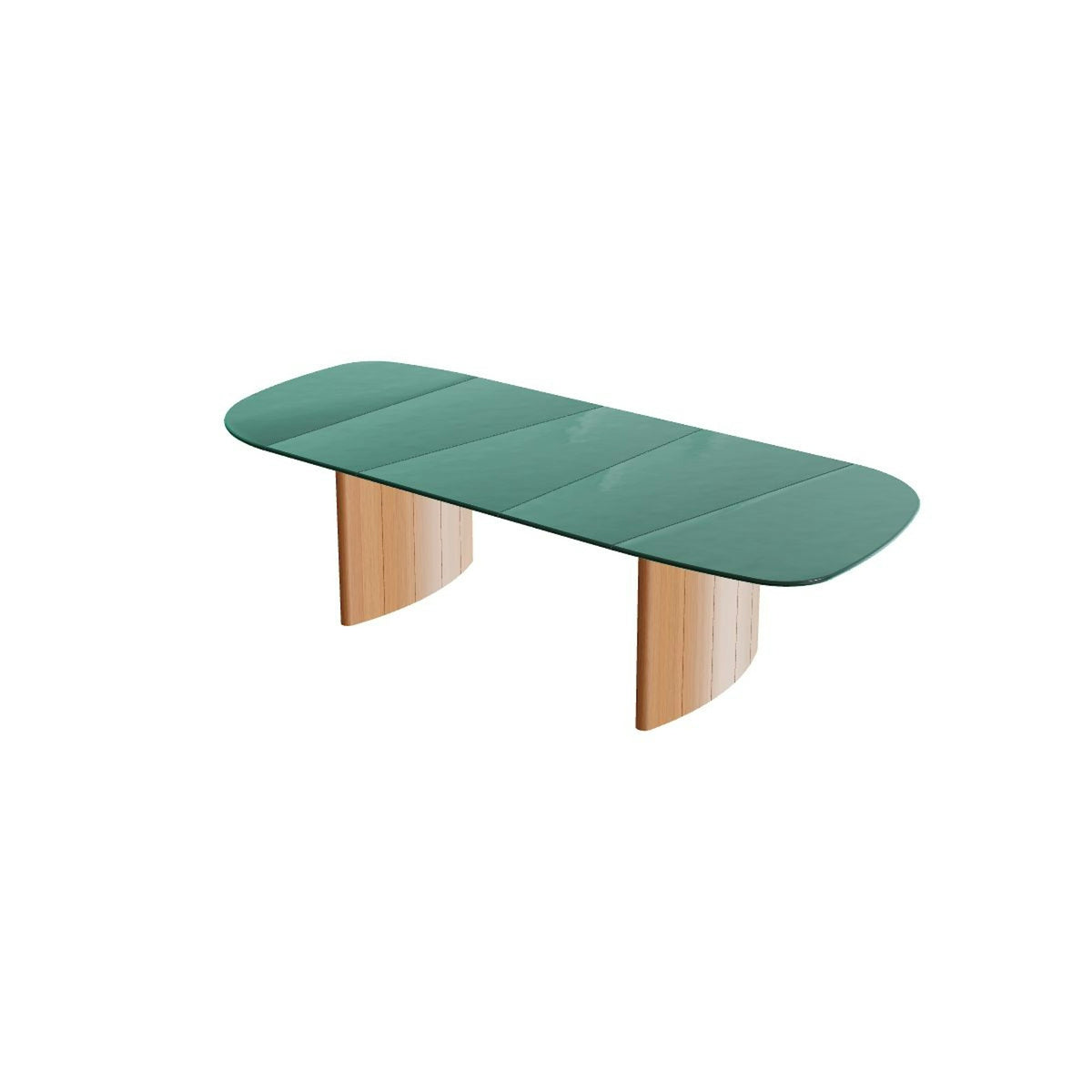 Royal Botania Regaliz Segmenttisch 310 x 130 cm – Esstisch, H 75 cm · Teak geölt · Glas Ondula verde