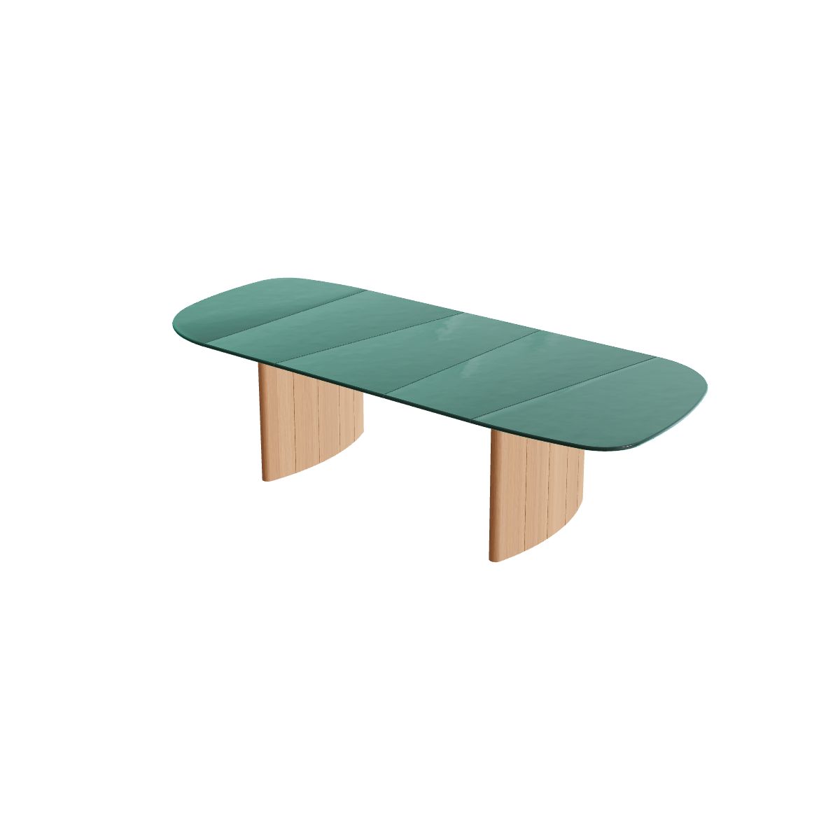 Royal Botania Regaliz Segmenttisch 310 x 130 cm, Esstisch, Fuß Teak, Glas Ondula verde
