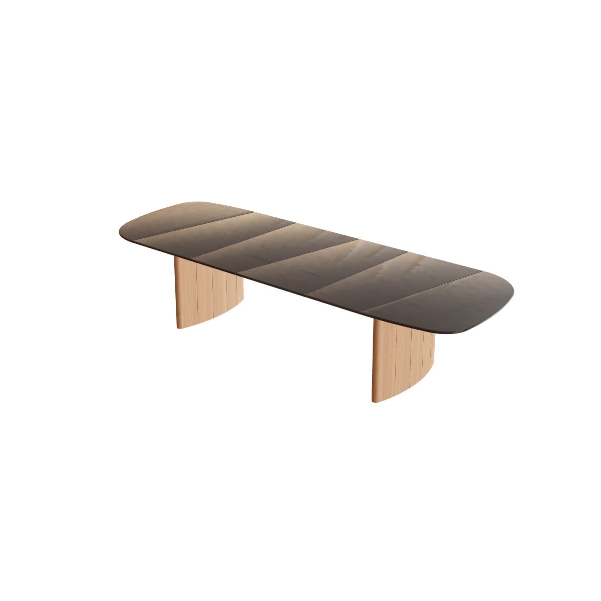 Royal Botania Regaliz Segmenttisch 370 x 130 cm, Esstisch, Fuß Teak, Glas Ondula bronzo