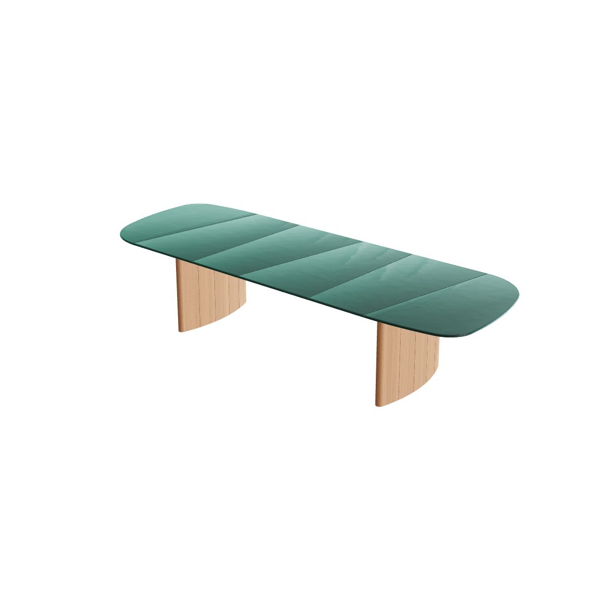 Royal Botania Regaliz Segmenttisch 370 x 130 cm, Esstisch, Fuß Teak, Glas Ondula verde