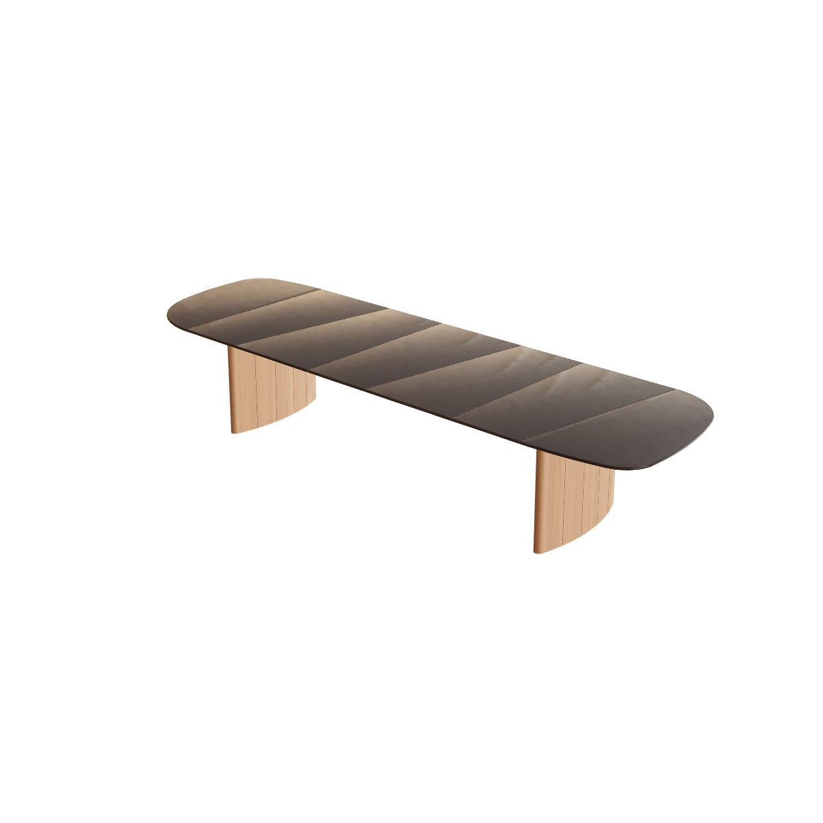 Royal Botania Regaliz Segmenttisch 430 x 130 cm, Esstisch, Fuß Teak, Glas Ondula bronzo