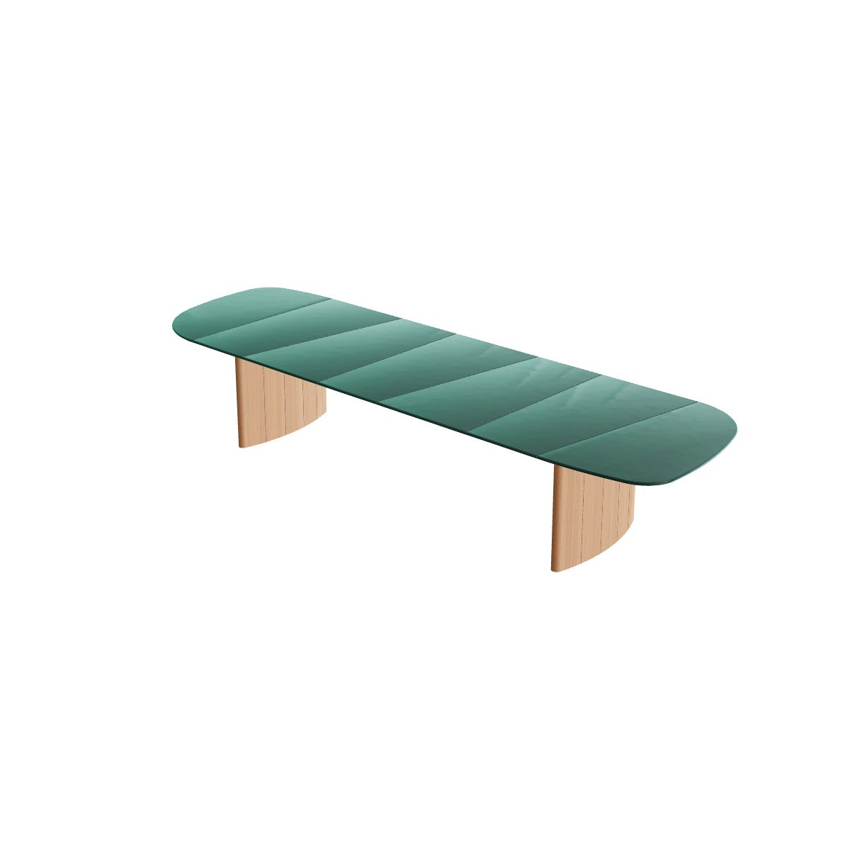 Royal Botania Regaliz Segmenttisch 430 x 130 cm, Esstisch, Fuß Teak, Glas Ondula verde