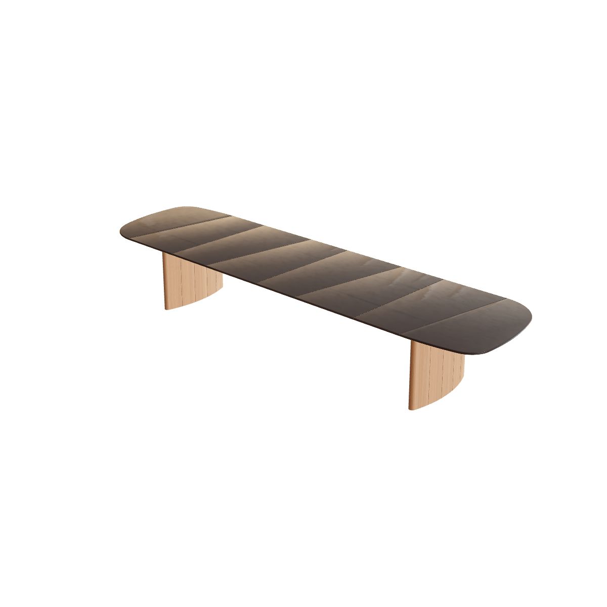 Royal Botania Regaliz Segmenttisch 490 x 130 cm, Esstisch, Fuß Teak, Glas Ondula bronzo
