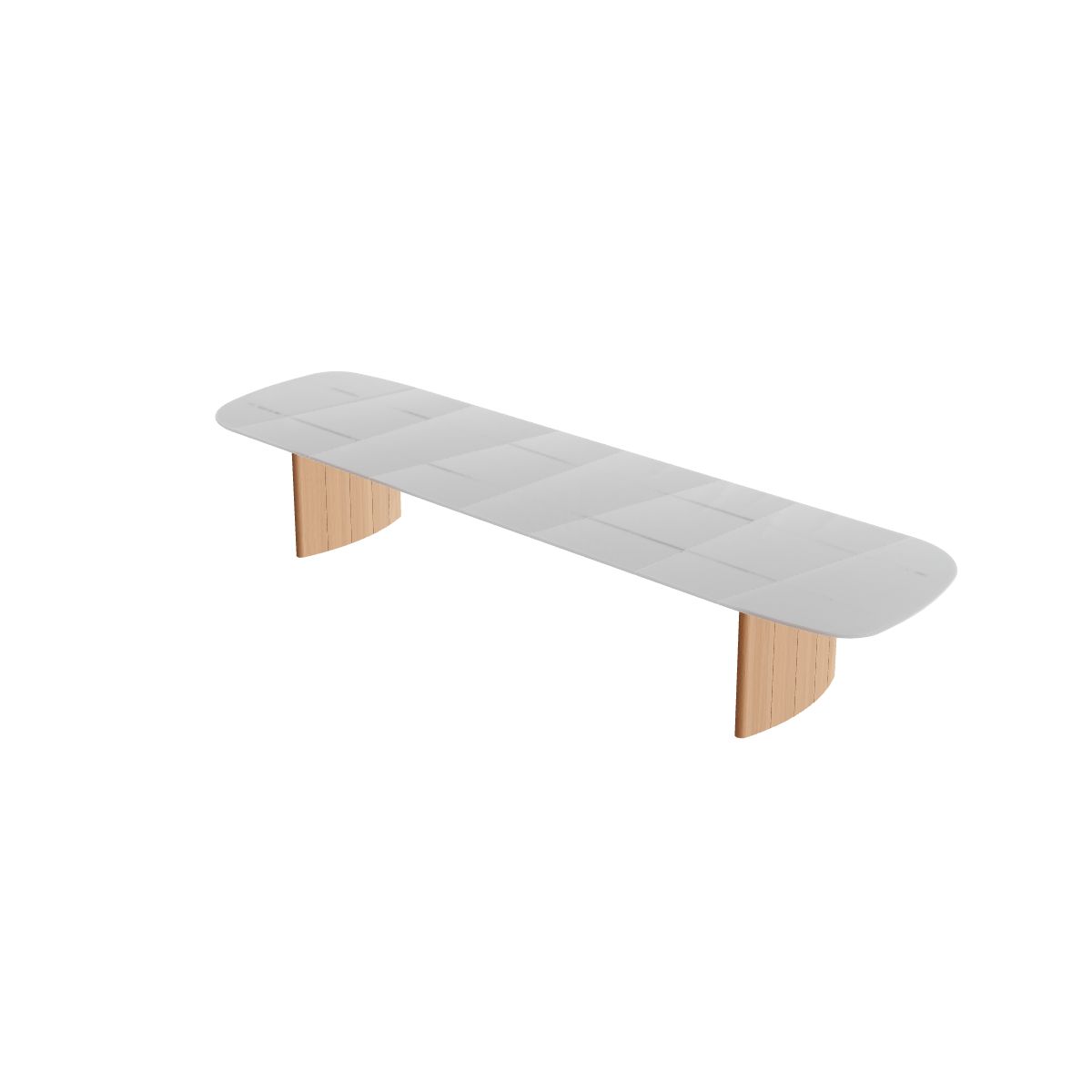 Royal Botania Regaliz Segmenttisch 490 x 130 cm, Esstisch, Fuß Teak, Glas Ondula pebble