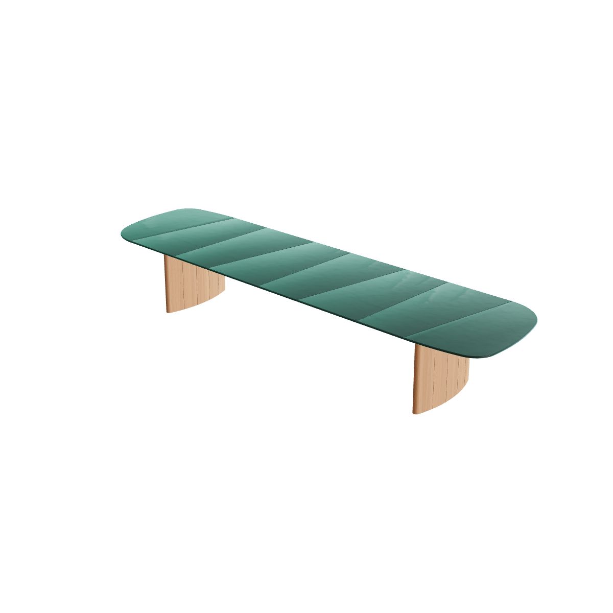 Royal Botania Regaliz Segmenttisch 490 x 130 cm, Esstisch, Fuß Teak, Glas Ondula verde