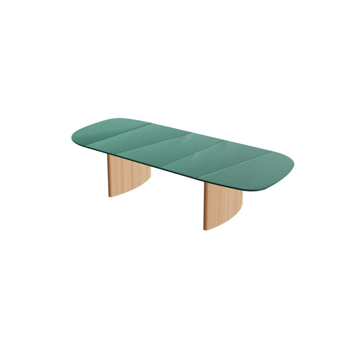 Royal Botania Regaliz Segmenttisch 310 x 130 cm – niedriger Esstisch, H 67 cm · Teak · Glas Ondula verde