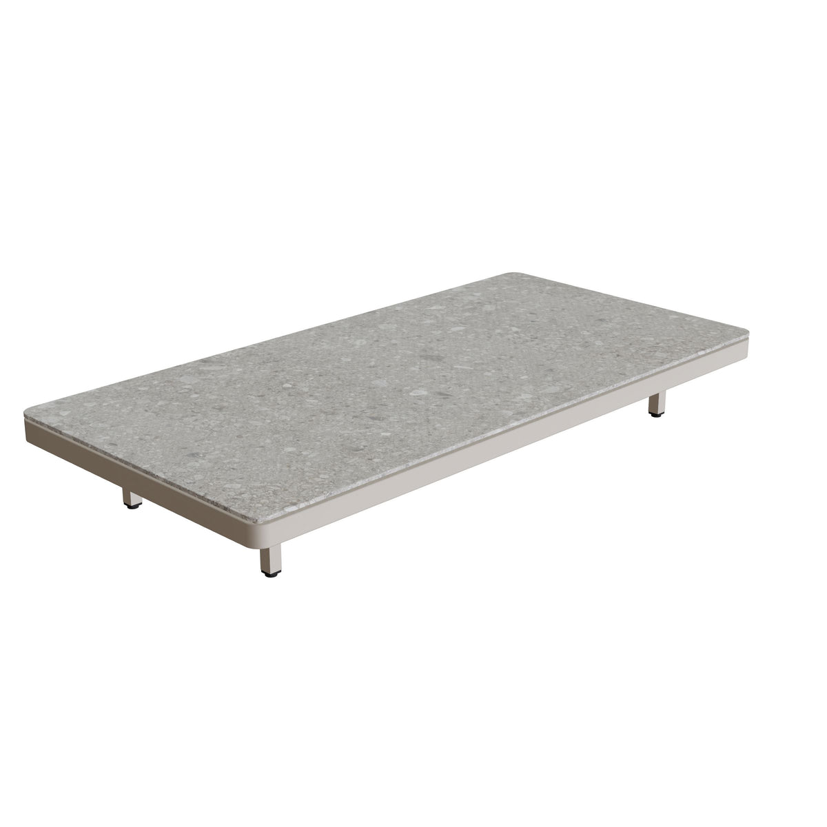 Royal Botania Alura Lounge Tisch 160 × 80 cm, Tischmodul (Sockelhöhe), Gestell pebble, Keramik grau gemustert (Ceppo Dolomitica)