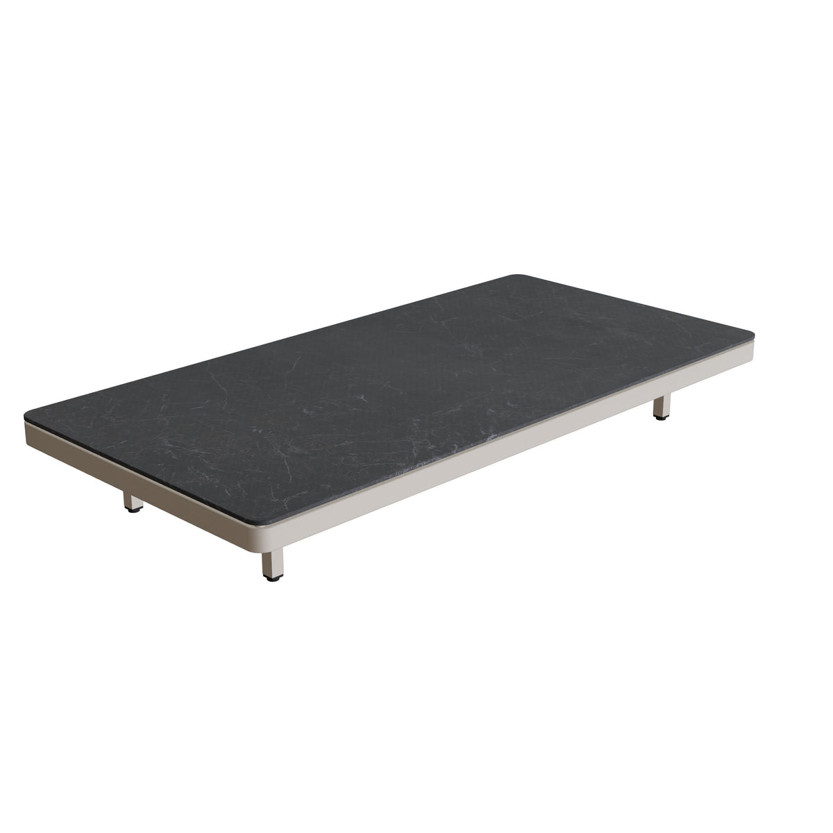 Royal Botania Alura Lounge Tisch 160 × 80 cm, Tischmodul (Sockelhöhe), Gestell pebble, Keramik schwarz geädert (Nero Marquina)