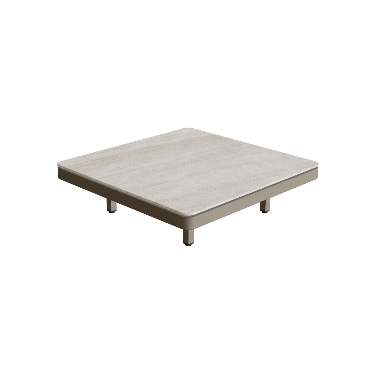 Royal Botania Alura Lounge Tisch 80 × 80 cm, Tischmodul (Sockelhöhe), Gestell sand, Keramik grau-braun geädert (Strato Quartz)