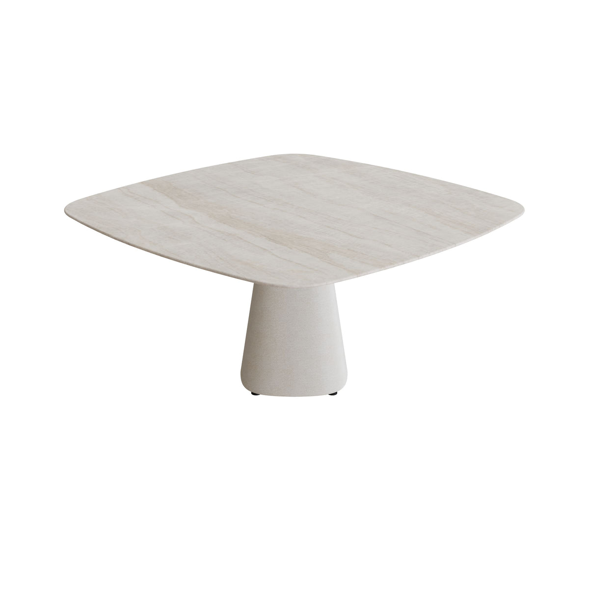 Royal Botania Conix Tisch 150 x 150 cm, Esstisch, Sockel sand (desert), Keramik grau-braun geädert (Strato Quartz)