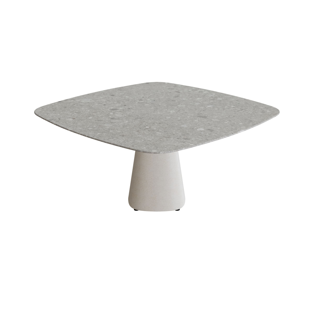 Royal Botania Conix Tisch 150 x 150 cm, Esstisch, Sockel sand (desert), Keramik grau gemustert (Ceppo Dolomitica)