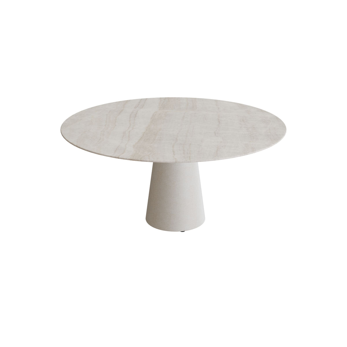 Royal Botania Conix Tisch rund 160 cm, Esstisch, Sockel sand (desert), Keramik grau-braun geädert (Strato Quartz)