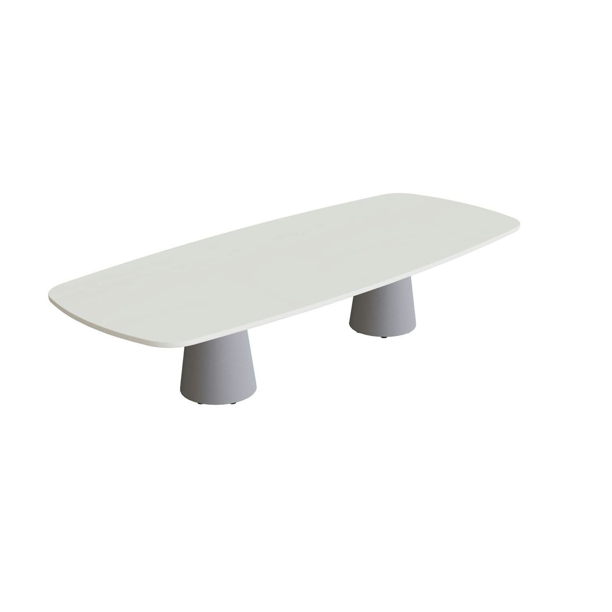 Royal Botania Conix Tisch 300 x 120 cm – niedriger Esstisch, H 67 cm · Sockel zementgrau (cement grey) · Keramik weiß (white)