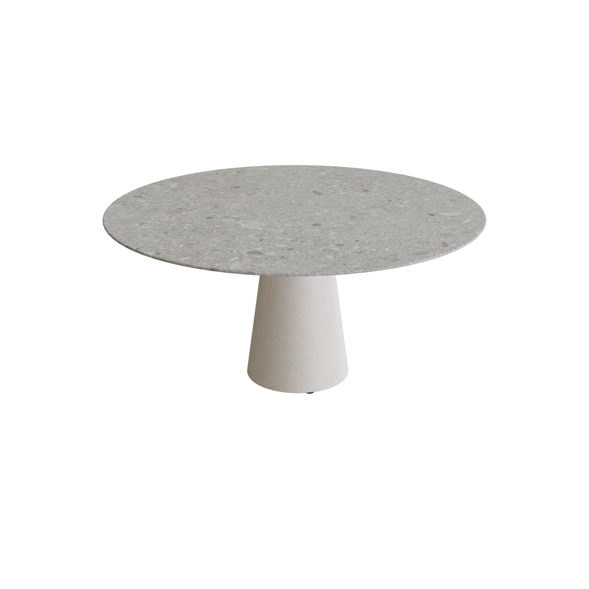 Royal Botania Conix Tisch rund 160 cm, Esstisch, Sockel sand (desert), Keramik grau gemustert (Ceppo Dolomitica)