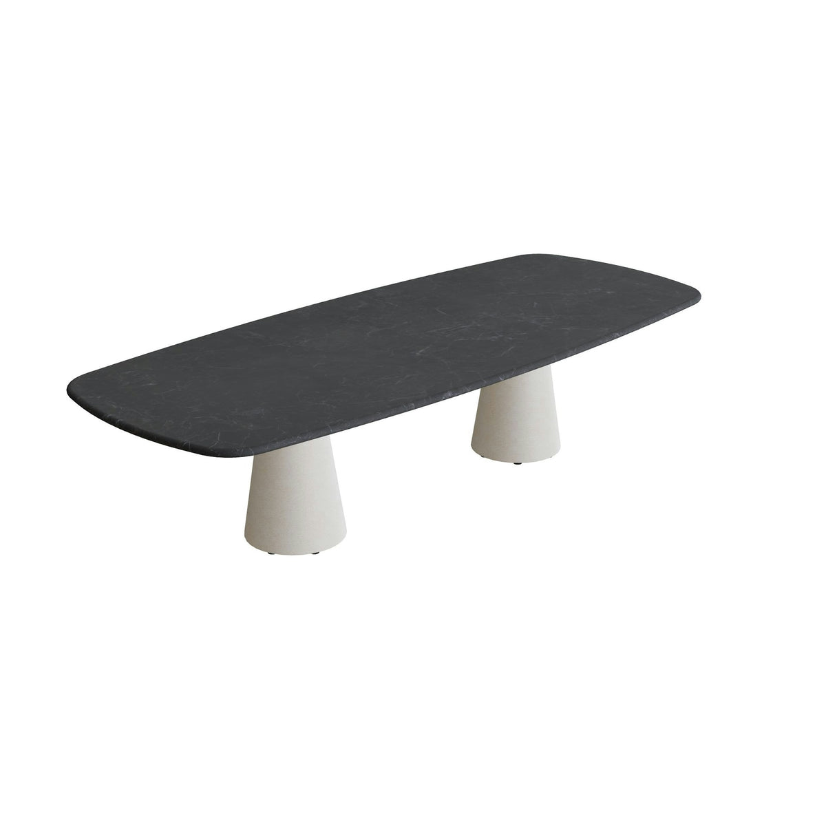 Royal Botania Conix Tisch 300 x 120 cm – Esstisch, H 75 cm · Sockel sand (desert) · Keramik schwarz geädert (Nero Marquina)