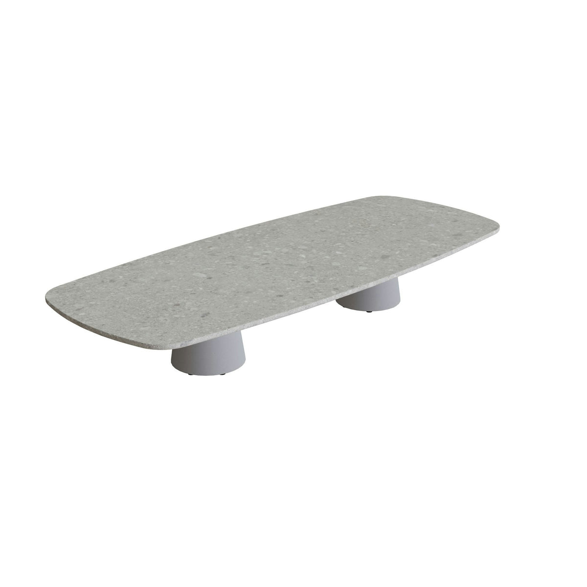 Royal Botania Conix Tisch 300 x 120 cm – hoher Loungetisch, H 50 cm · Sockel zementgrau (cement grey) · Keramik grau gemustert (Ceppo Dolomitica)