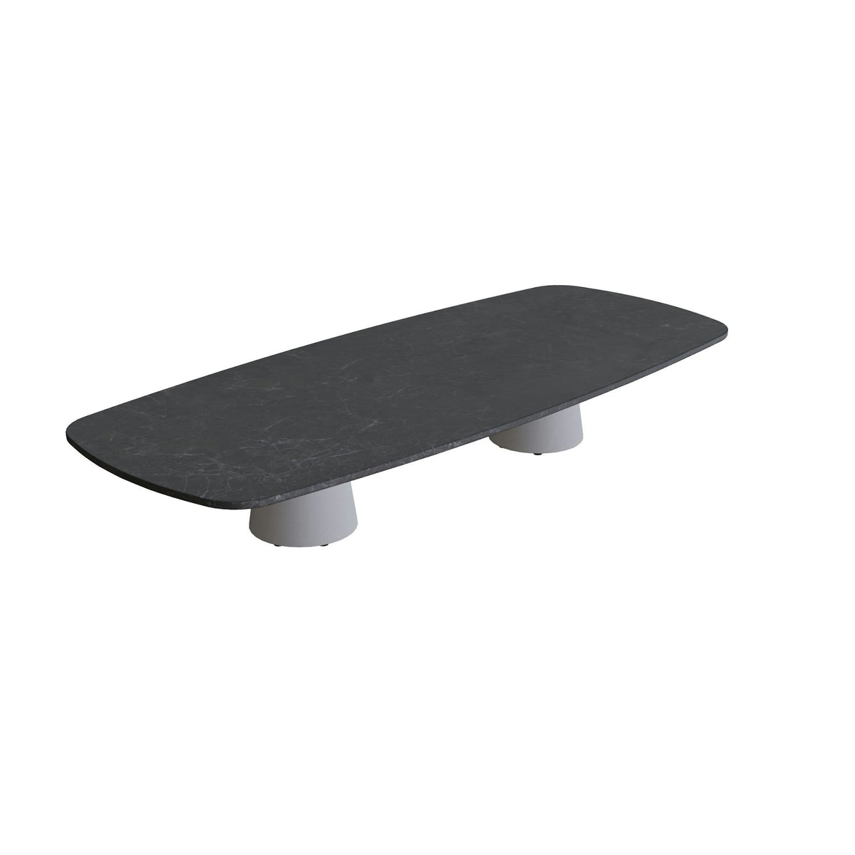 Royal Botania Conix Tisch 300 x 120 cm – hoher Loungetisch, H 50 cm · Sockel zementgrau (cement grey) · Keramik schwarz geädert (Nero Marquina)
