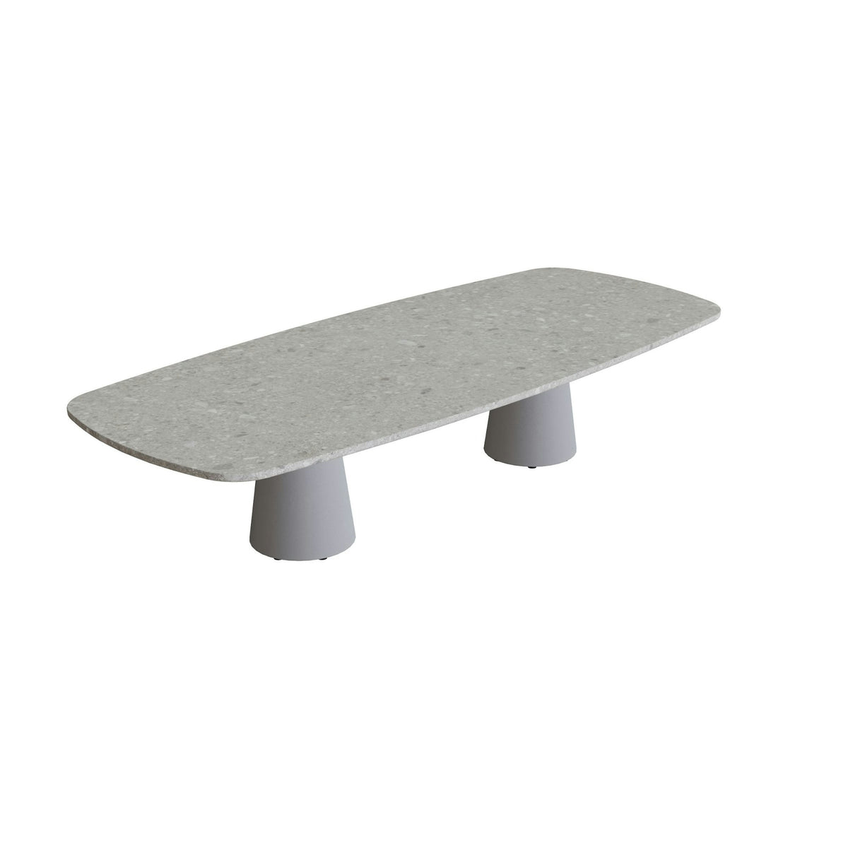 Royal Botania Conix Tisch 300 x 120 cm – niedriger Esstisch, H 67 cm · Sockel zementgrau (cement grey) · Keramik grau gemustert (Ceppo Dolomitica)