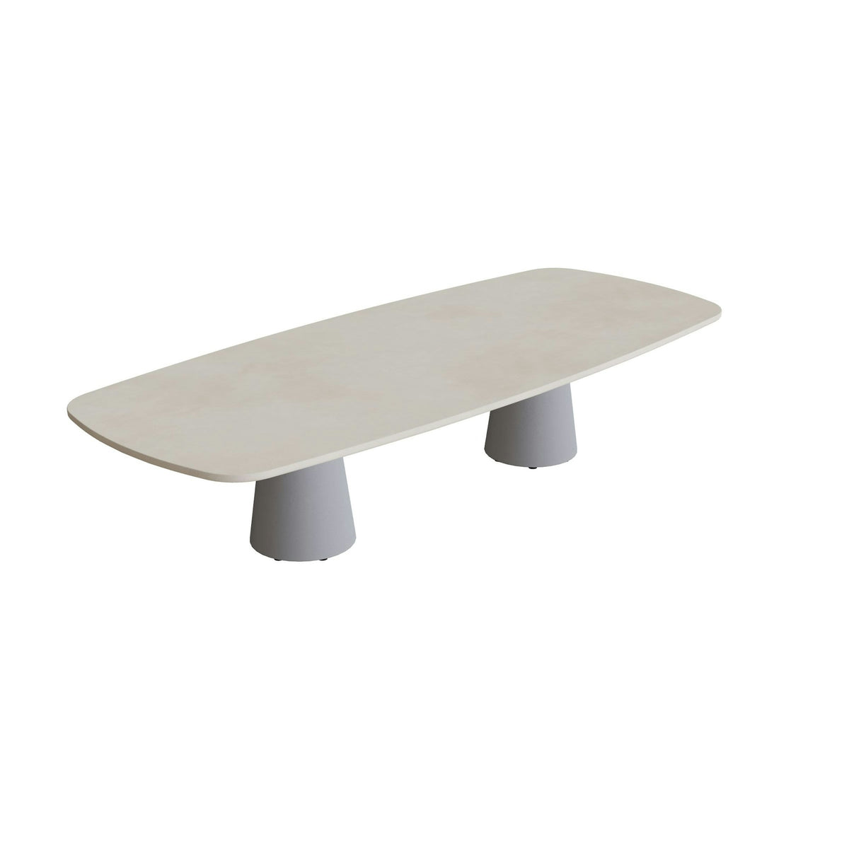 Royal Botania Conix Tisch 300 x 120 cm – niedriger Esstisch, H 67 cm · Sockel zementgrau (cement grey) · Keramik zementgrau (Cemento Luminoso)