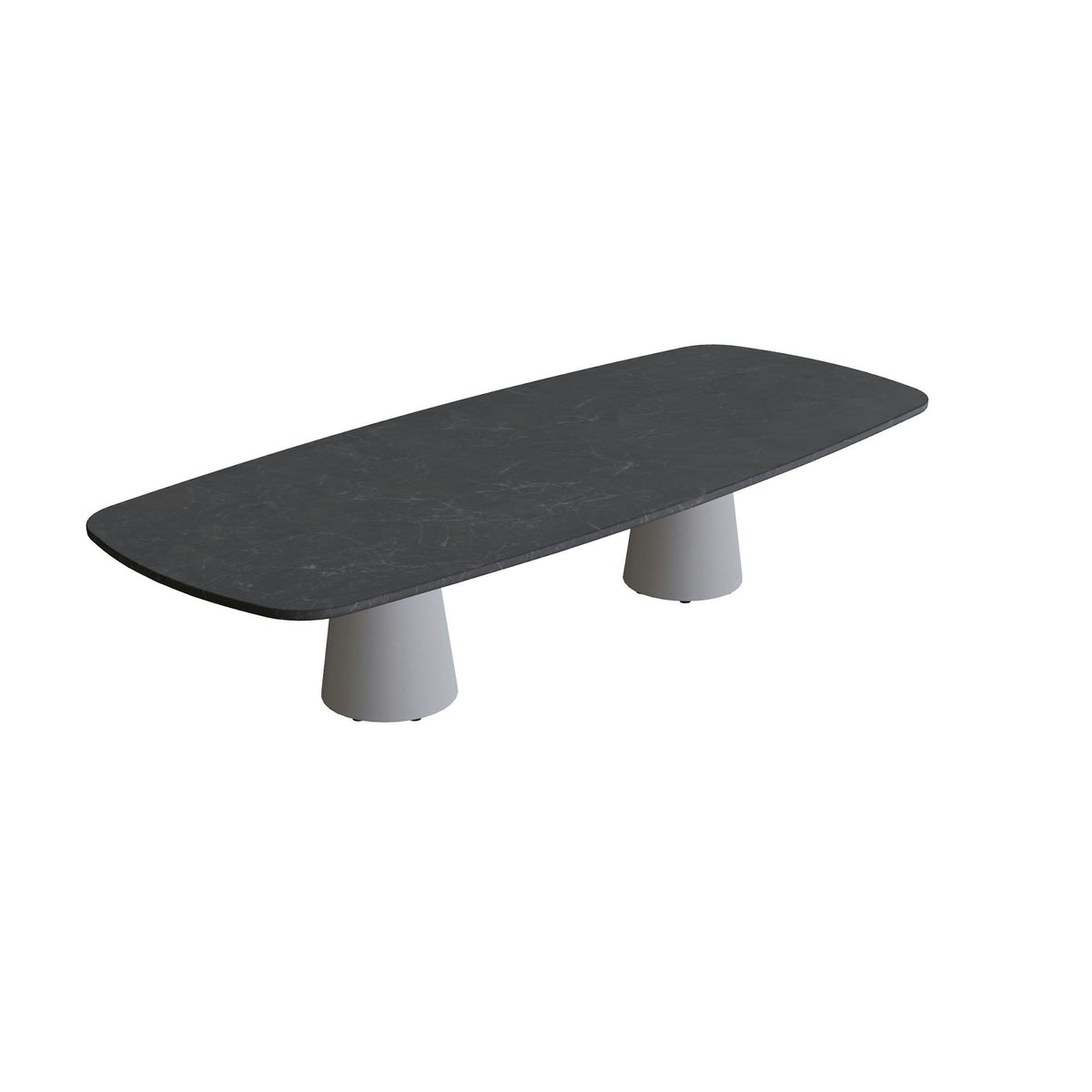 Royal Botania Conix Tisch 300 x 120 cm – niedriger Esstisch, H 67 cm · Sockel zementgrau (cement grey) · Keramik schwarz geädert (Nero Marquina)