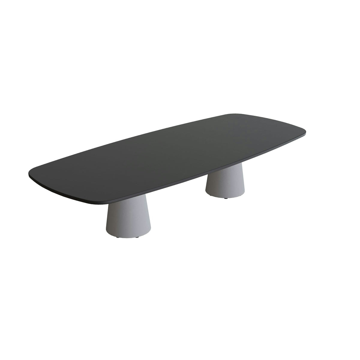 Royal Botania Conix Tisch 300 x 120 cm – niedriger Esstisch, H 67 cm · Sockel zementgrau (cement grey) · Keramik schwarz (black)