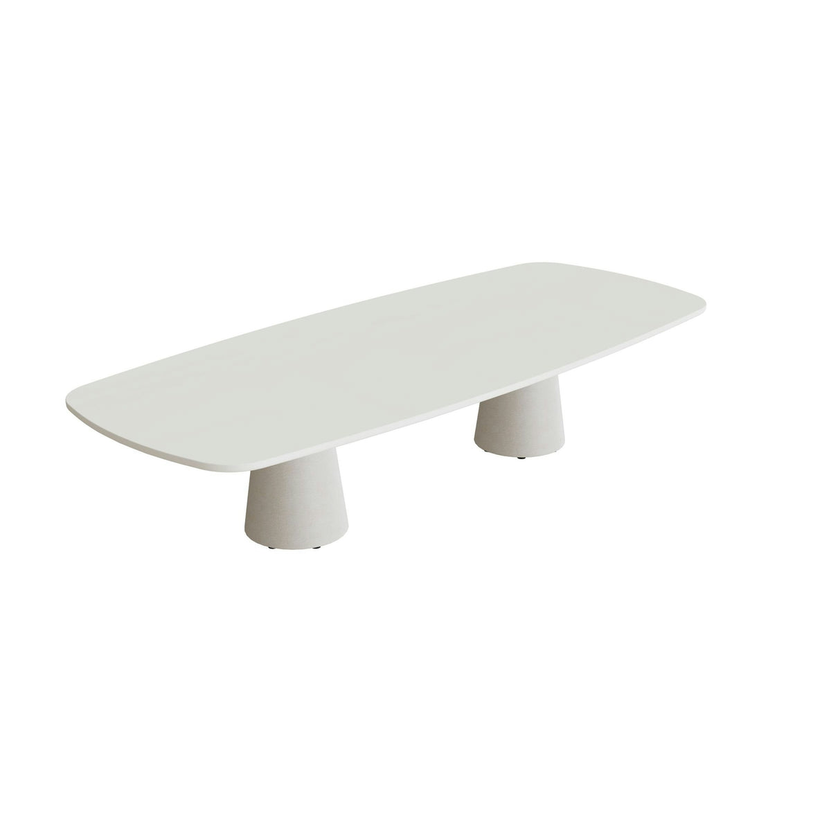 Royal Botania Conix Tisch 300 x 120 cm – niedriger Esstisch, H 67 cm · Sockel sand (desert) · Keramik weiß (white)