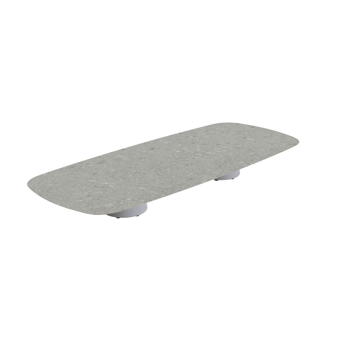 Royal Botania Conix Tisch 300 x 120 cm – niedriger Loungetisch, H 35 cm · Sockel zementgrau (cement grey) · Keramik grau gemustert (Ceppo Dolomitica)