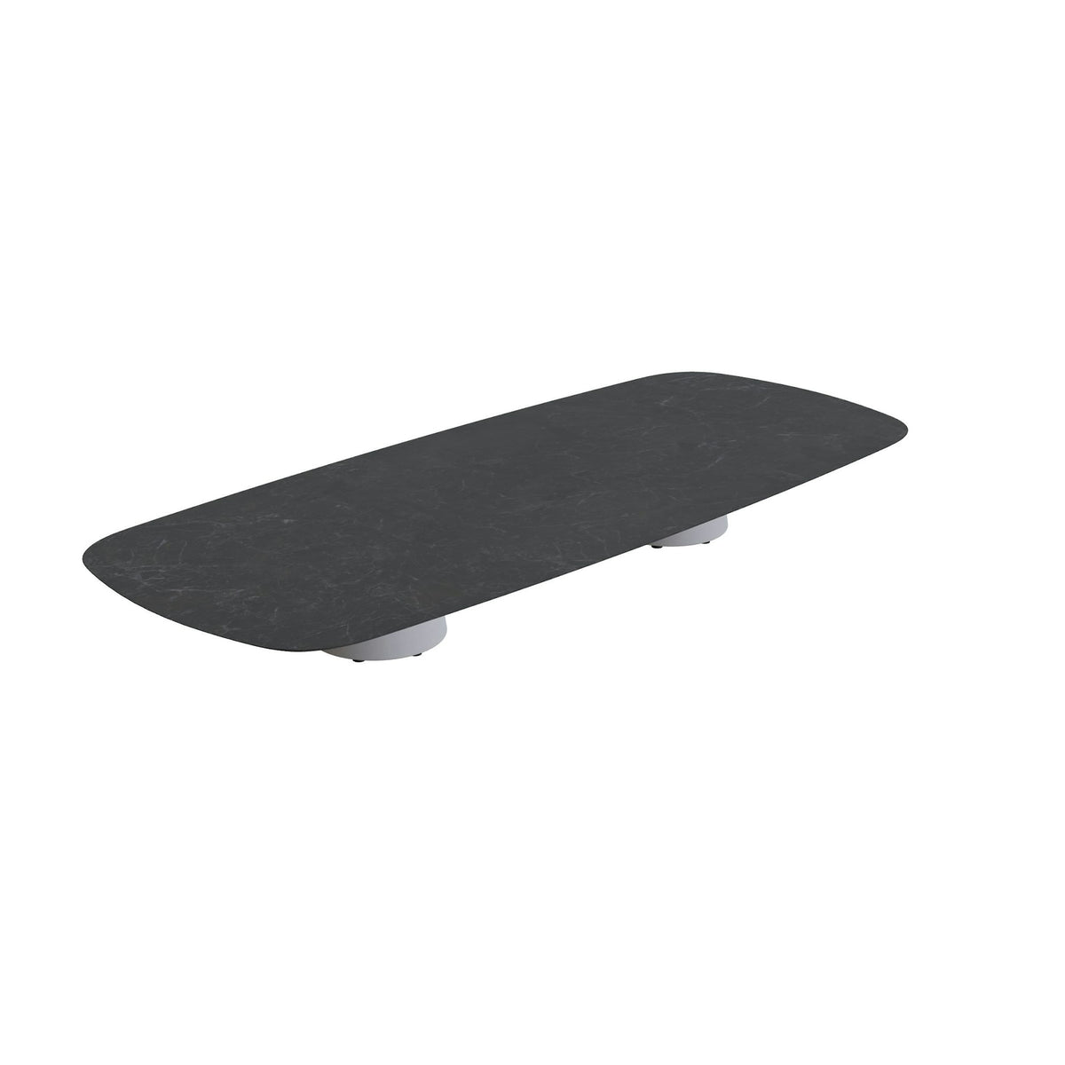 Royal Botania Conix Tisch 300 x 120 cm – niedriger Loungetisch, H 35 cm · Sockel zementgrau (cement grey) · Keramik schwarz geädert (Nero Marquina)