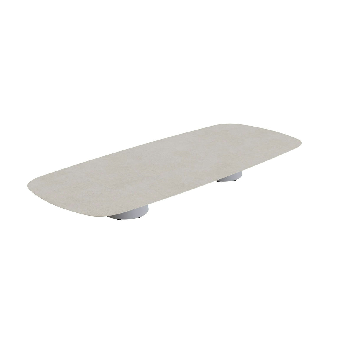 Royal Botania Conix Tisch 300 x 120 cm – niedriger Loungetisch, H 35 cm · Sockel zementgrau (cement grey) · Keramik grau gesprenkelt (Sienna Arena)