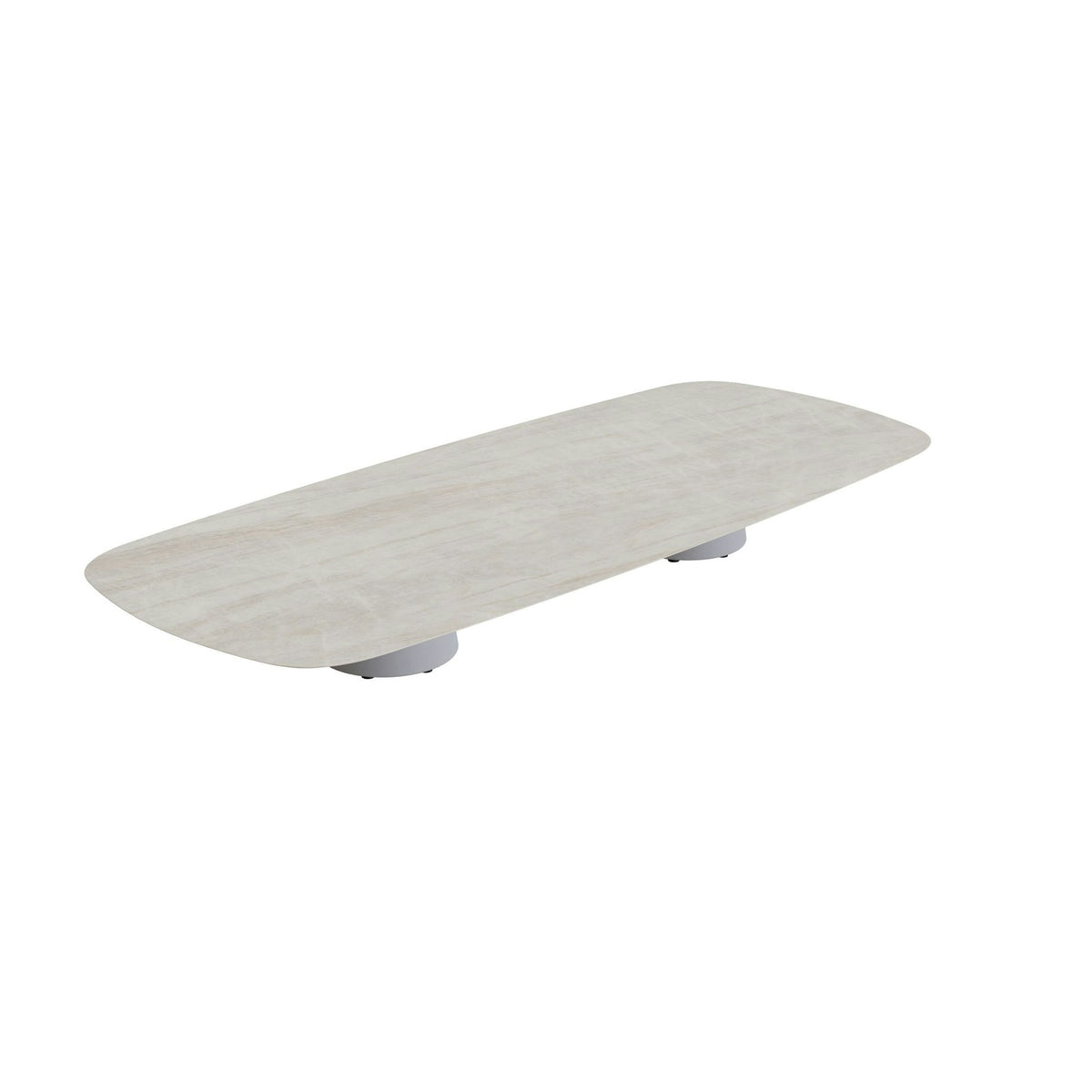 Royal Botania Conix Tisch 300 x 120 cm – niedriger Loungetisch, H 35 cm · Sockel zementgrau (cement grey) · Keramik grau-braun geädert (Strato Quartz)