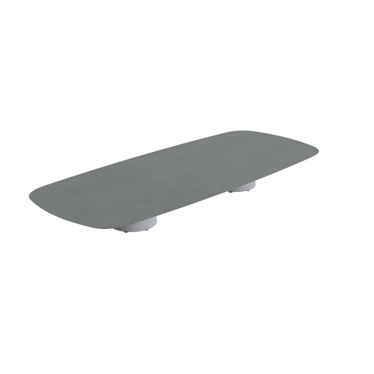 Royal Botania Conix Tisch 300 x 120 cm – niedriger Loungetisch, H 35 cm · Sockel zementgrau (cement grey) · Keramik steingrün (Verdezza Amazon)