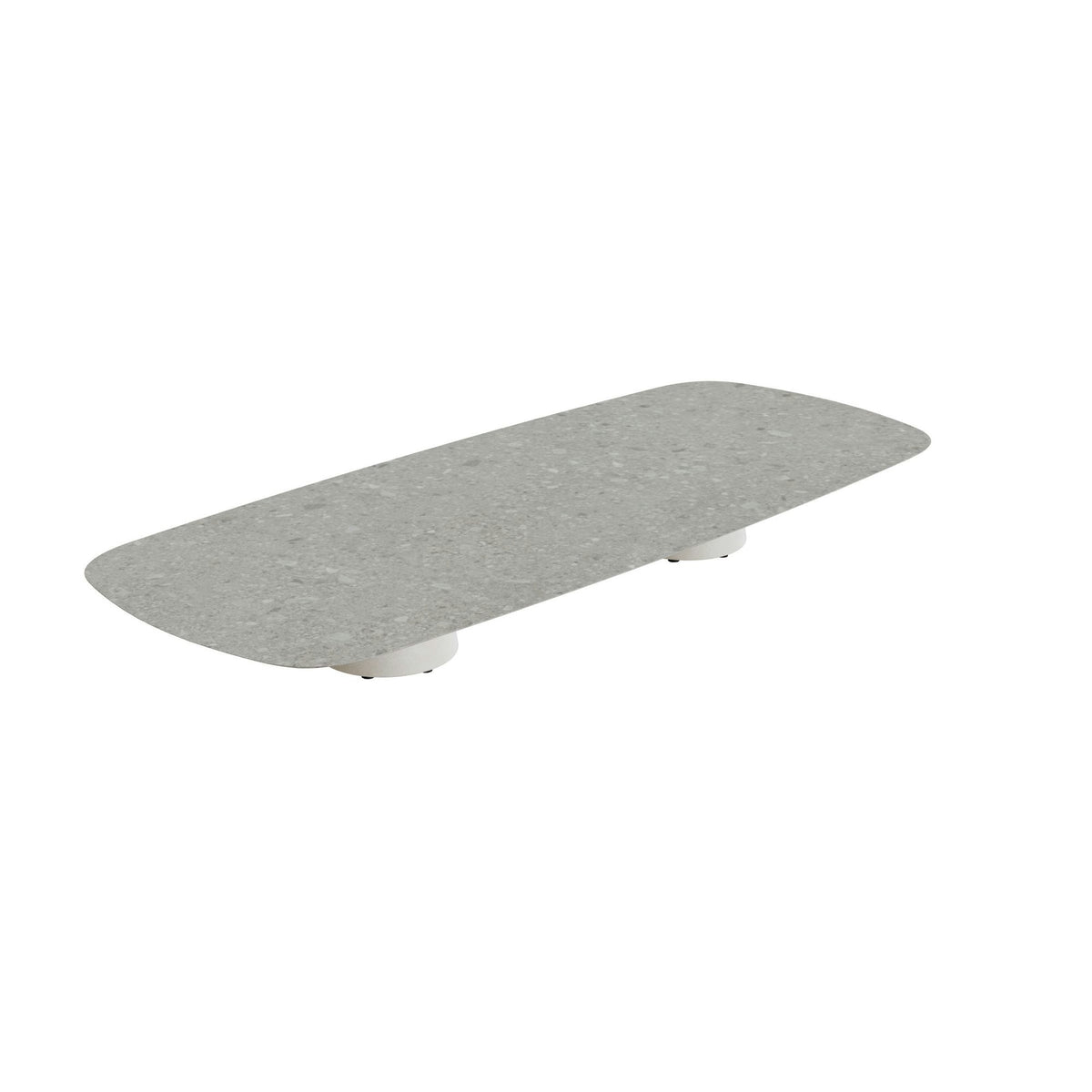 Royal Botania Conix Tisch 300 x 120 cm – niedriger Loungetisch, H 35 cm · Sockel sand (desert) · Keramik grau gemustert (Ceppo Dolomitica)