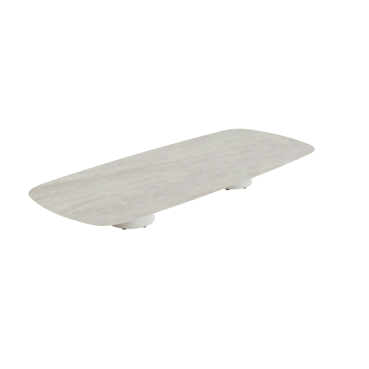 Royal Botania Conix Tisch 300 x 120 cm – niedriger Loungetisch, H 35 cm · Sockel sand (desert) · Keramik grau-braun geädert (Strato Quartz)