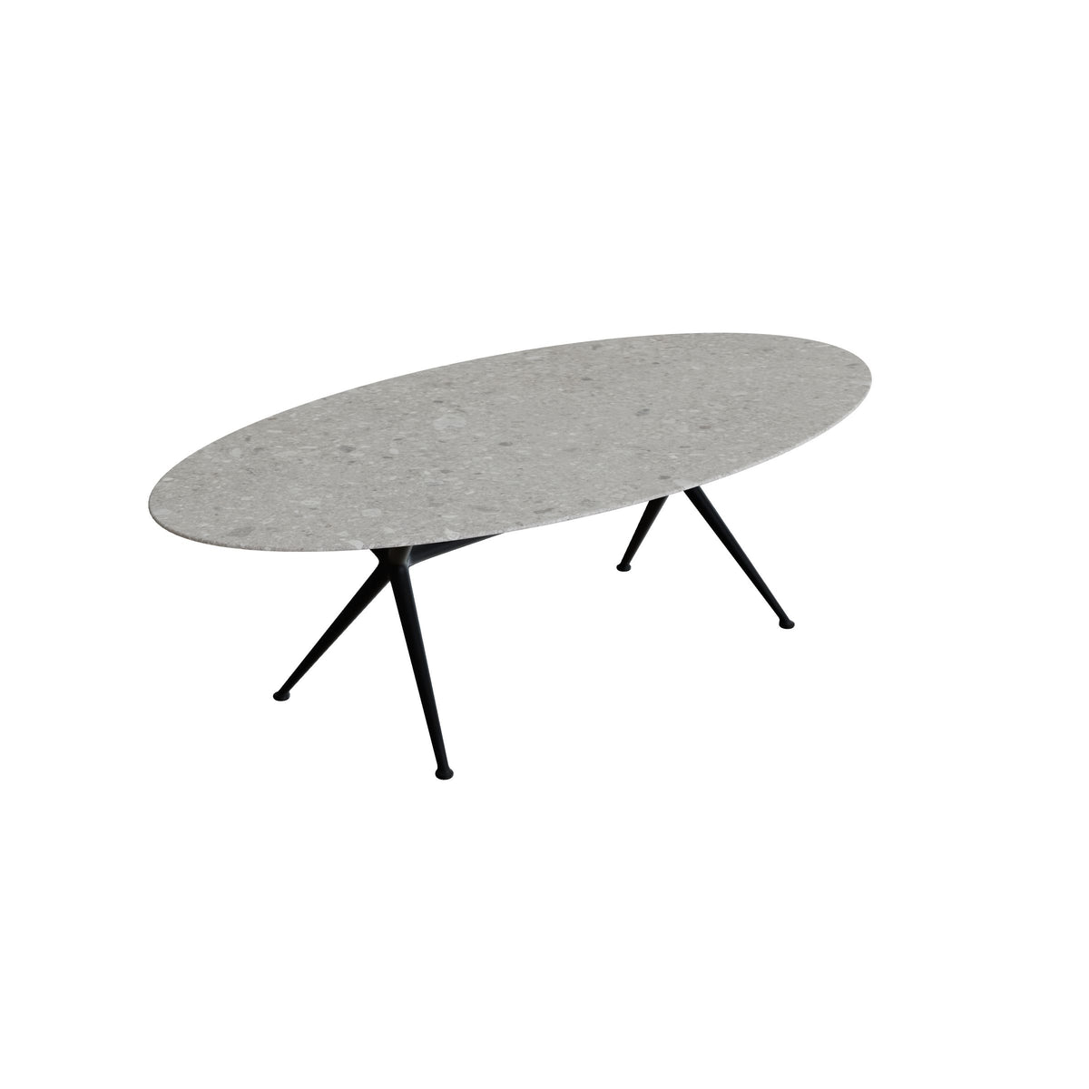 Royal Botania Exes Tisch Ellipse 250 x 130 cm, Gestell anthrazit, Keramik grau gemustert (Ceppo Dolomitica)