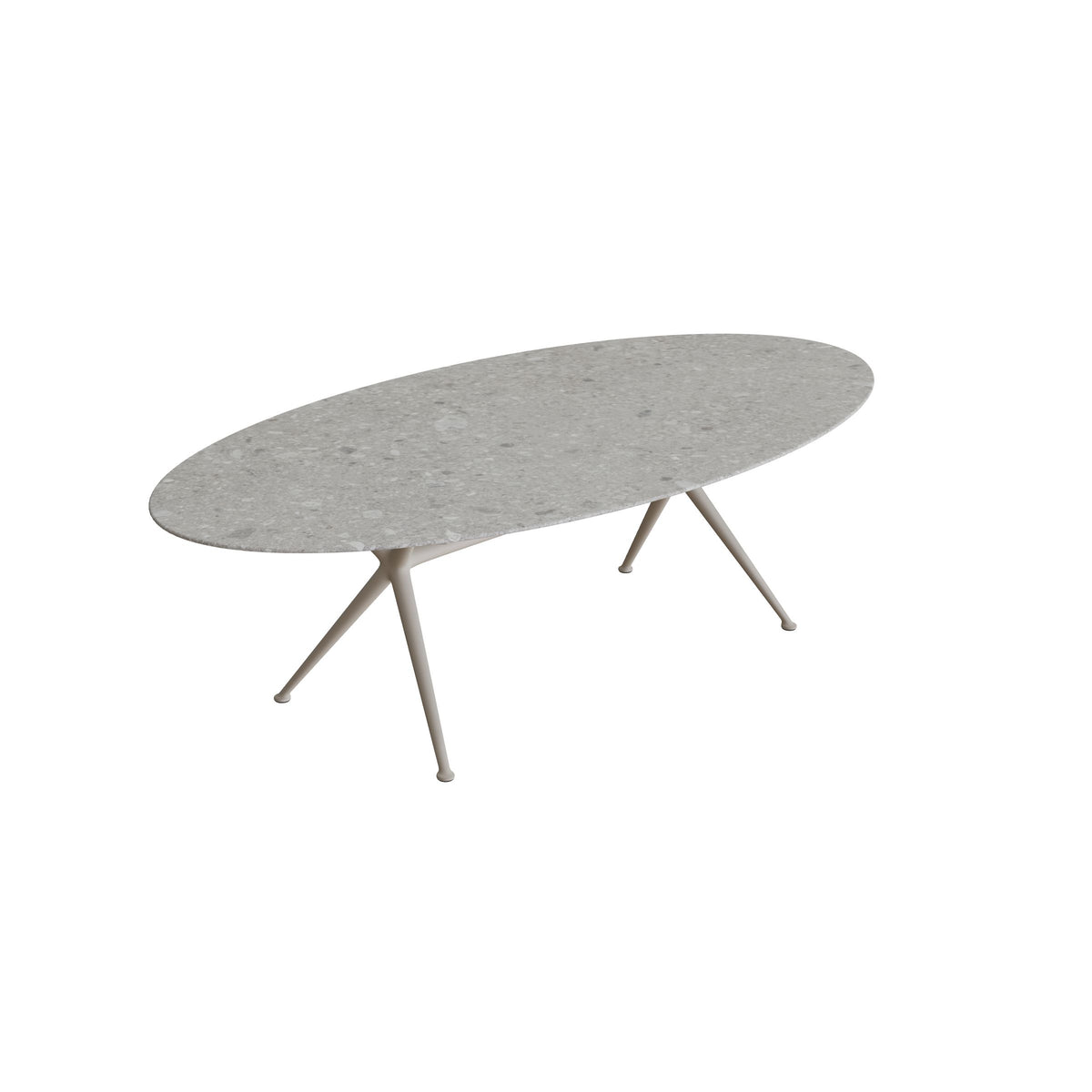 Royal Botania Exes Tisch Ellipse 250 x 130 cm, Gestell pebble, Keramik grau gemustert (Ceppo Dolomitica)