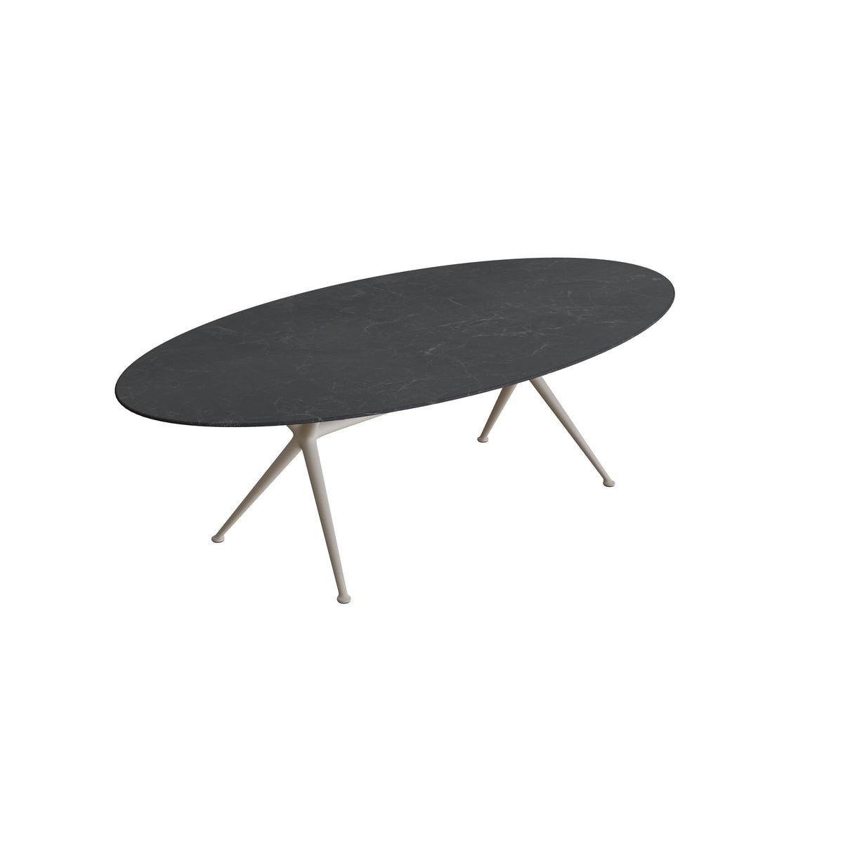 Royal Botania Exes Tisch Ellipse 250 x 130 cm, Gestell pebble, Keramik schwarz geädert (Nero Marquina)