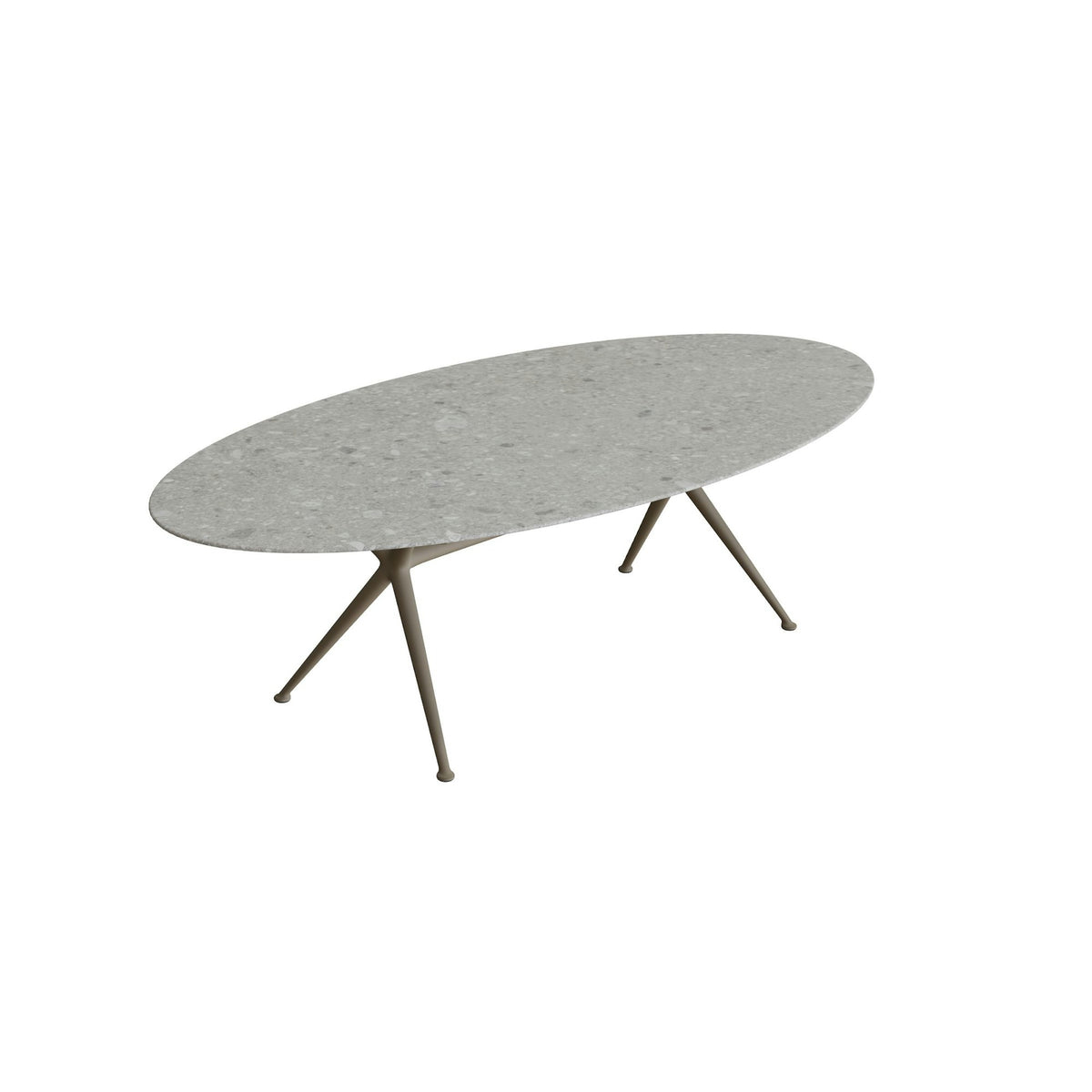 Royal Botania Exes Tisch Ellipse 250 x 130 cm – sand · Keramik grau gemustert (Ceppo Dolomitica)
